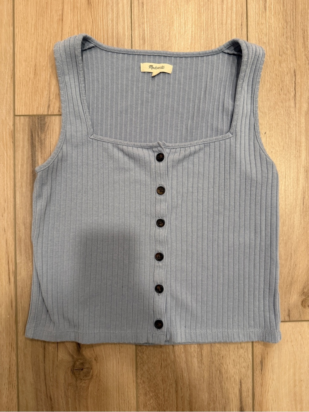 Madewell Light Blue Ribbed Button-Front Square Neck Tank
